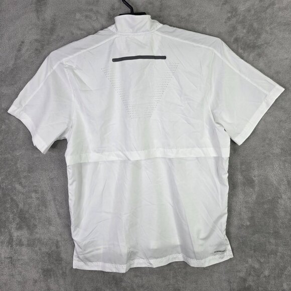 Mens Adidas White Athletic Pullover Shirt 1/4 Zip 100% Polyester Short Sleeve M - Picture 7 of 10